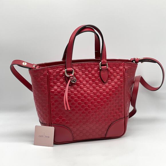 GUCCI Bree Microguccissima GG Tote Crossbody Bag Womens Small Red Leather EUC